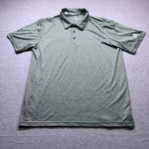 Adidas Golf Mens Large Green Gray Striped Short Sleeve Performance Polo Shirt